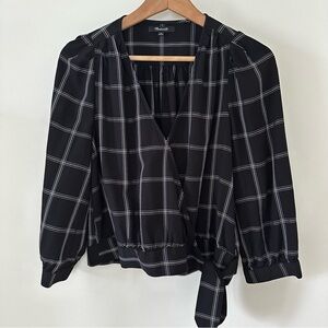 Madewell Black Windowpane Wrap Blouse